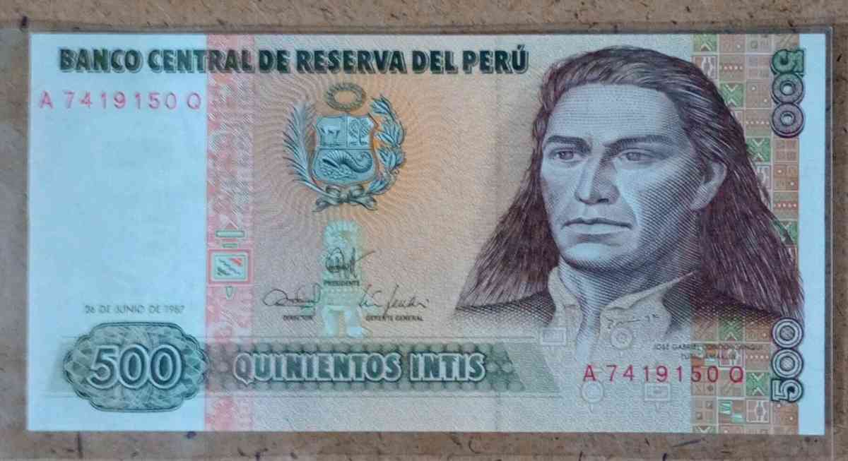 500 Intis banknote from the Central Reserve Bank of Peru