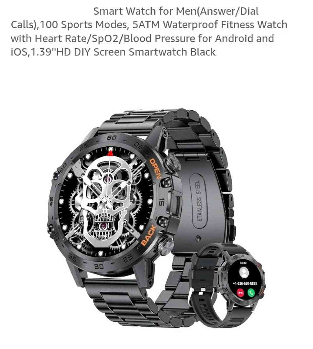 Mens Smart Watch with a Black Stainless Steel band