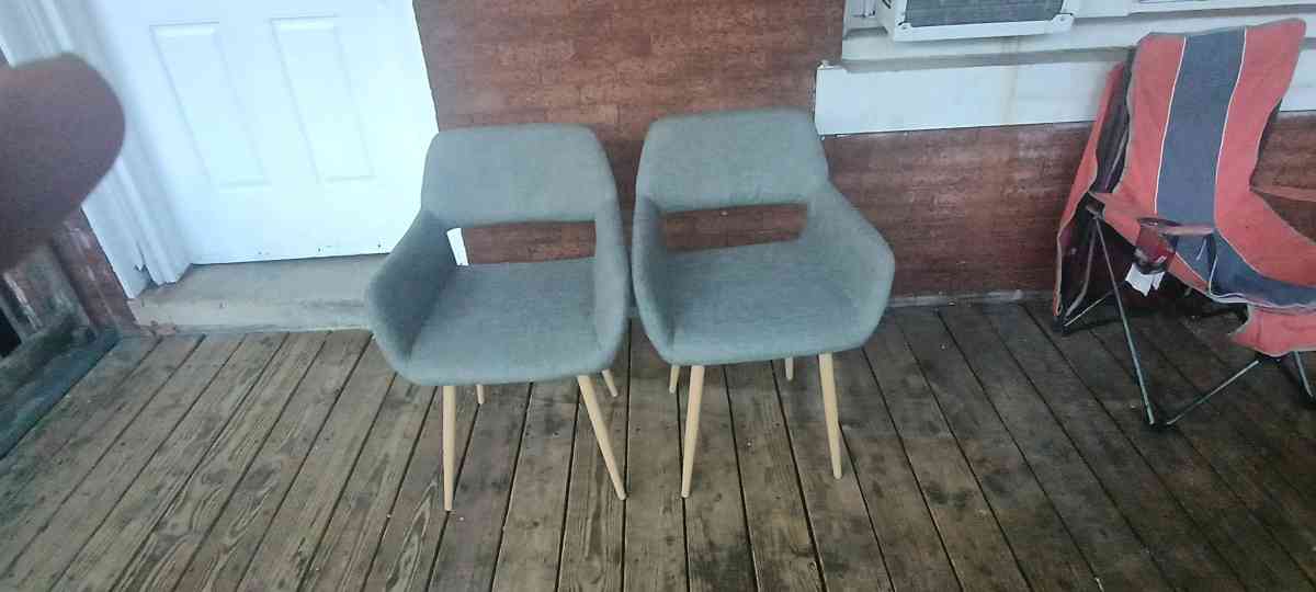 Pair of Modern Grey Upholstered Dining Chairs MidCentury Sty