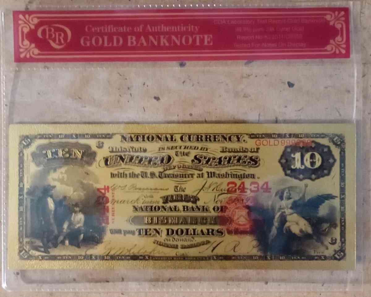 24 Karat Gold 1889 USA Ten Dollar Bill