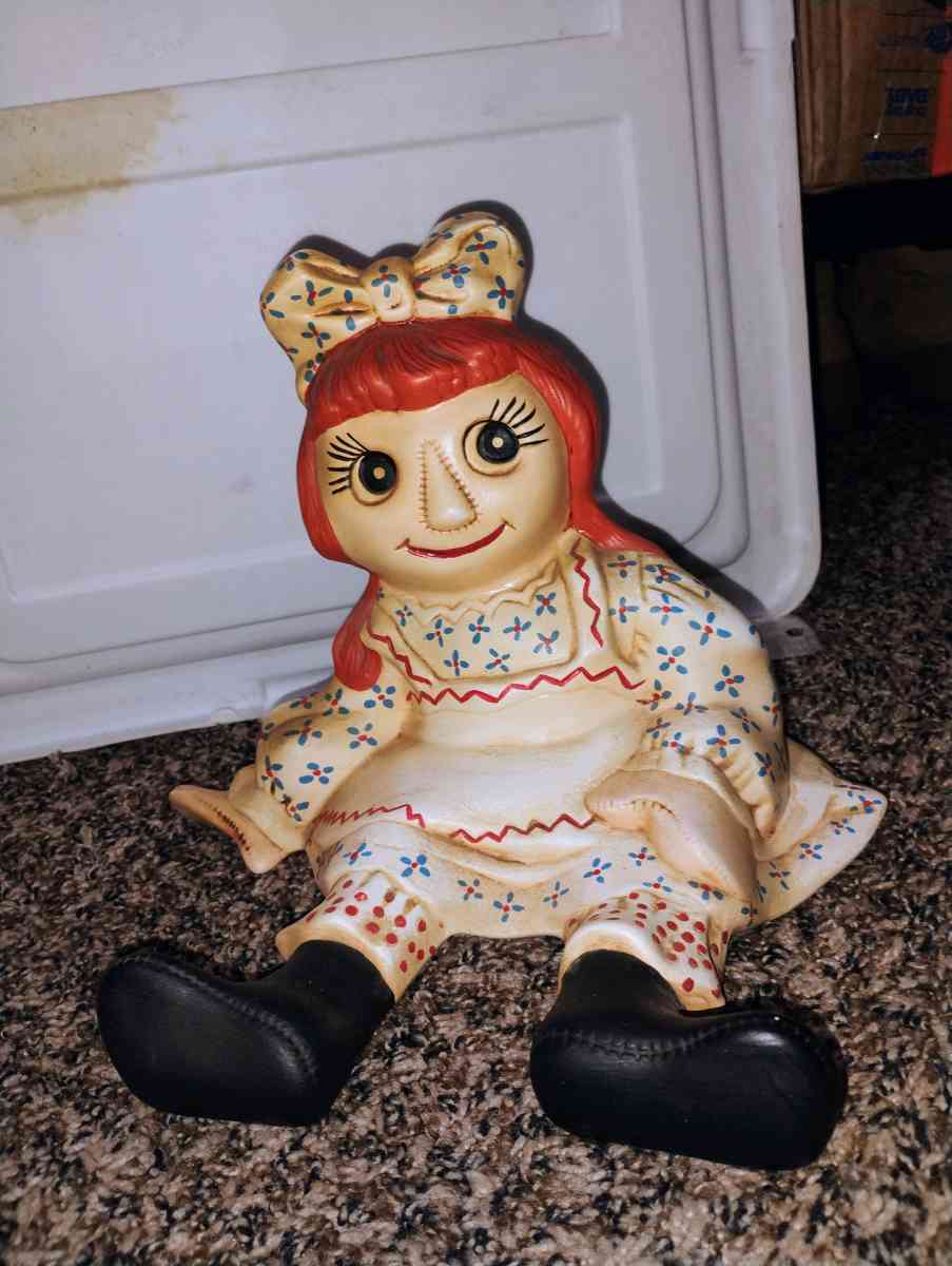 1970s hand painted ceramic statue of raggedy ann