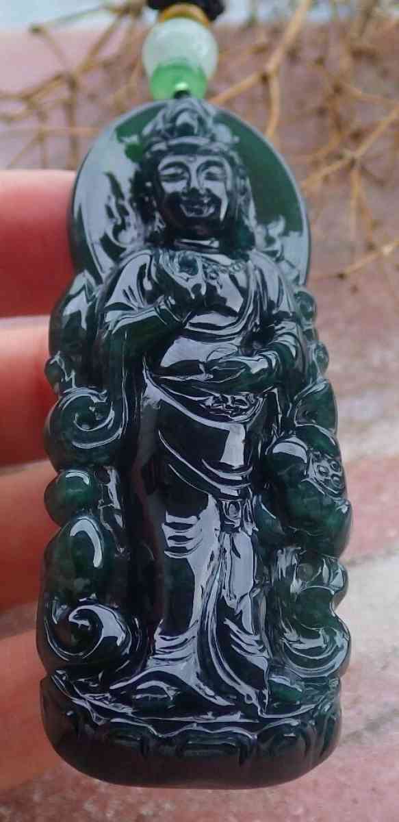 Certificate Jadeite Jade Black Green pendant Kwan Yin