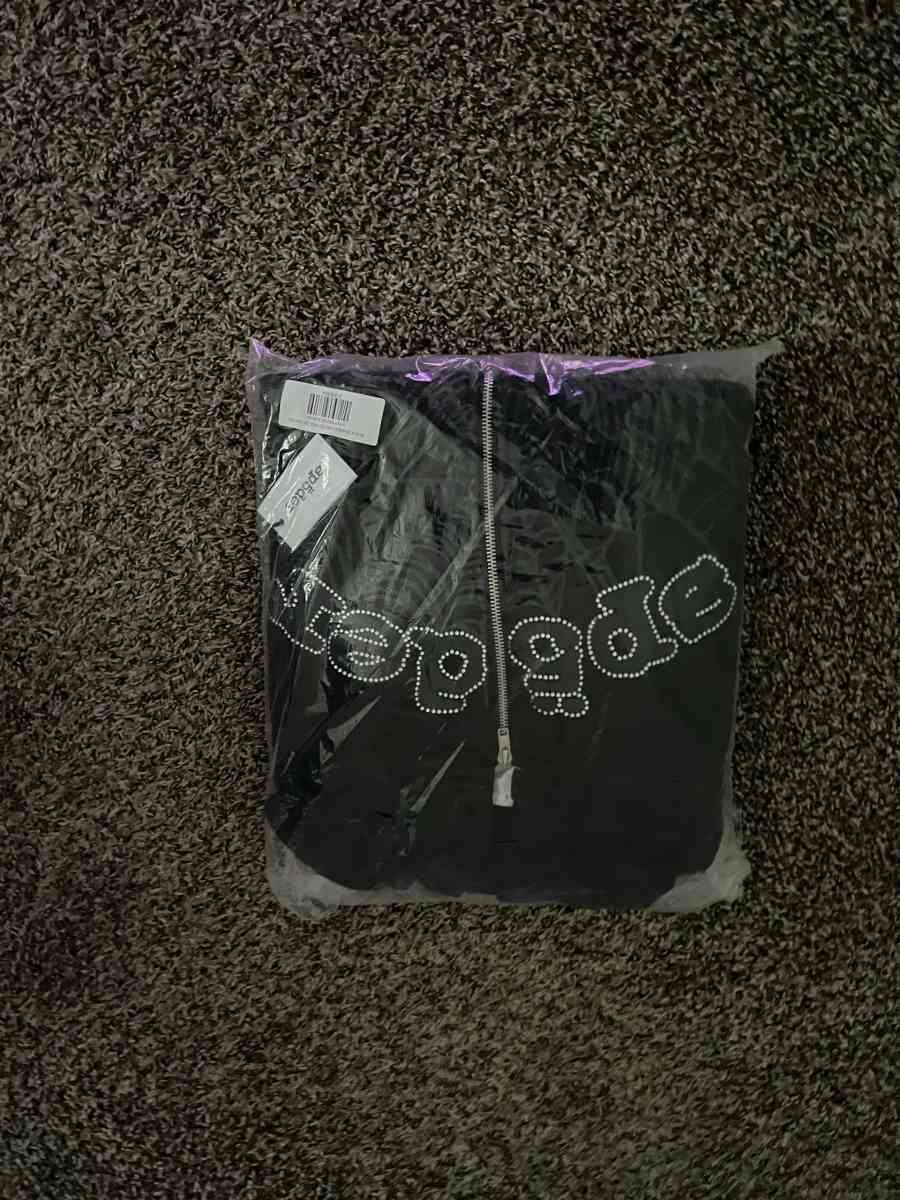 Sp5der Black Rhinestone Web V2 Zip Up hoodie