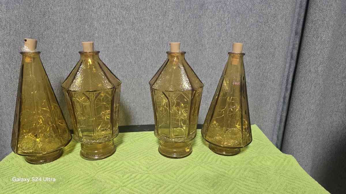 Lighted Antique Wheaton Amber Glass Jars Set of 4