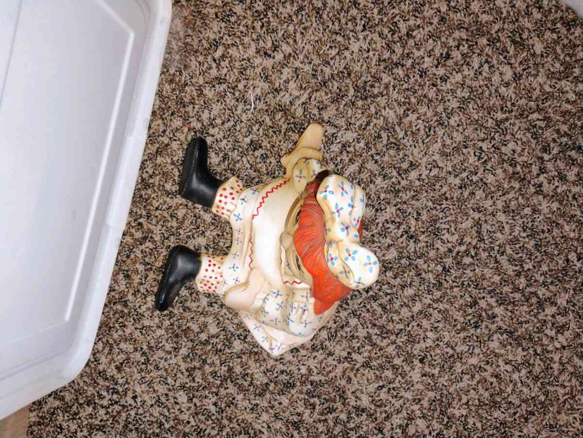 1970s hand painted ceramic statue of raggedy ann