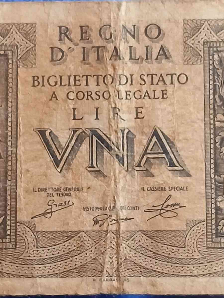 1939 Italian 1 Lira banknote