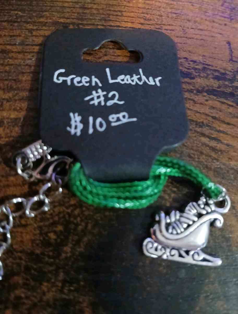 Green Leather Christmas Necklace pt1