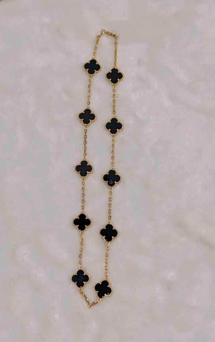VCA ten motif clover 18k pvd gold and black onyx necklace