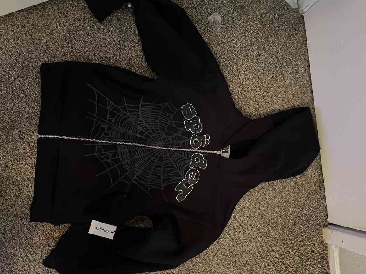 Sp5der Black Rhinestone Web V2 Zip Up hoodie