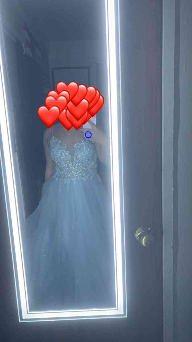 Beautiful light blue prom dress with intricate lace detailin