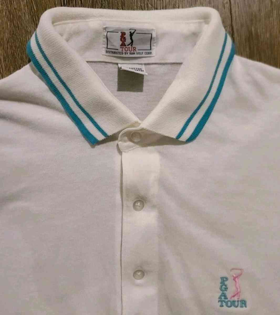 Vintage 80s PGA Tour Ram Golf Mens Striped 3 Button Polo Siz