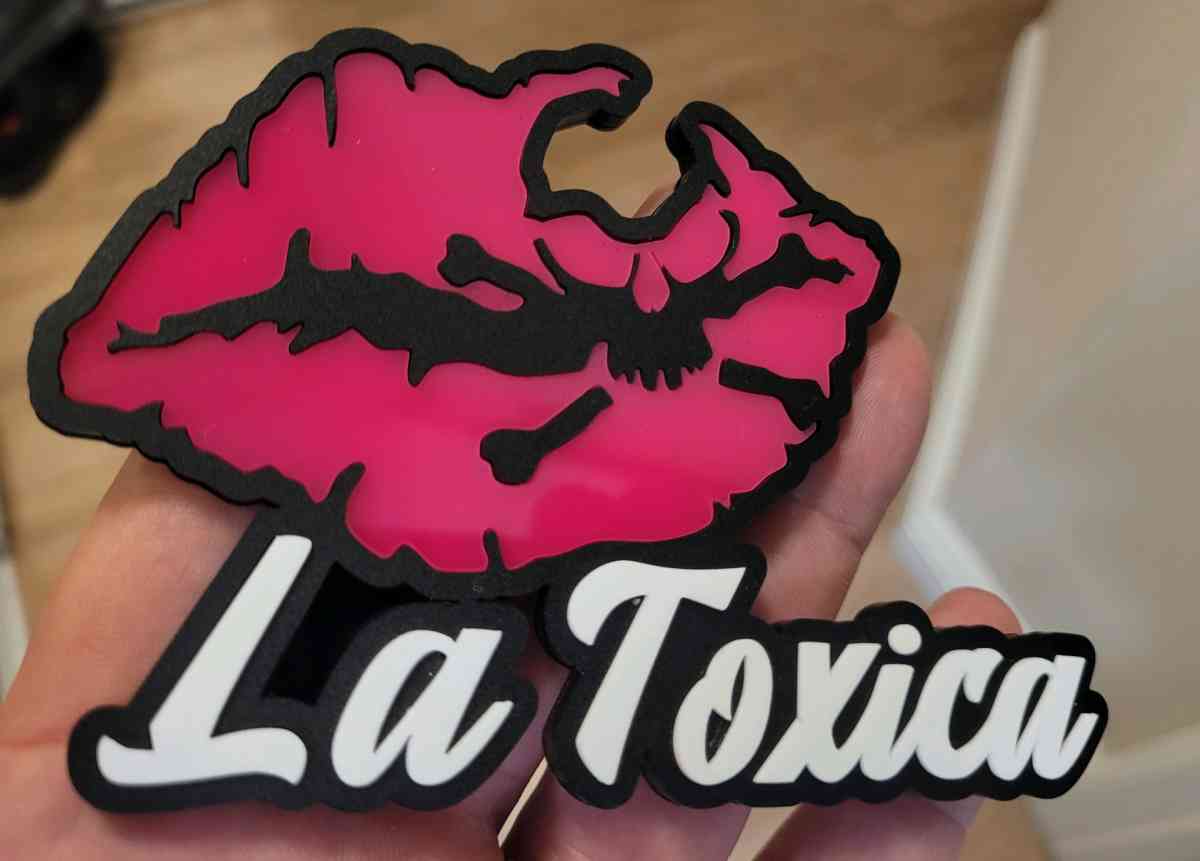 Hispanic Car Badge Pink Skull Lips Emblem Acrylic LaToxica