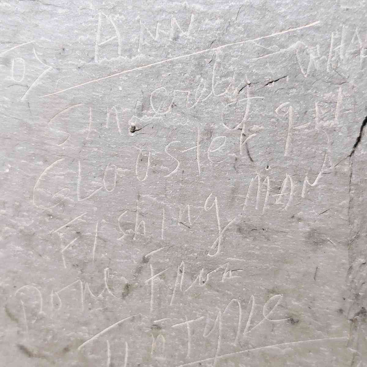 Slate drawing of a Wharf Fisherman