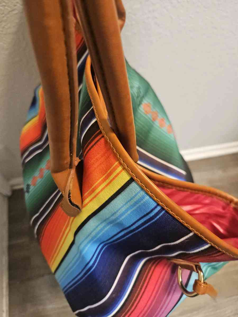 Aztec Multicolor Canvas Serape Tribal Tote Bag