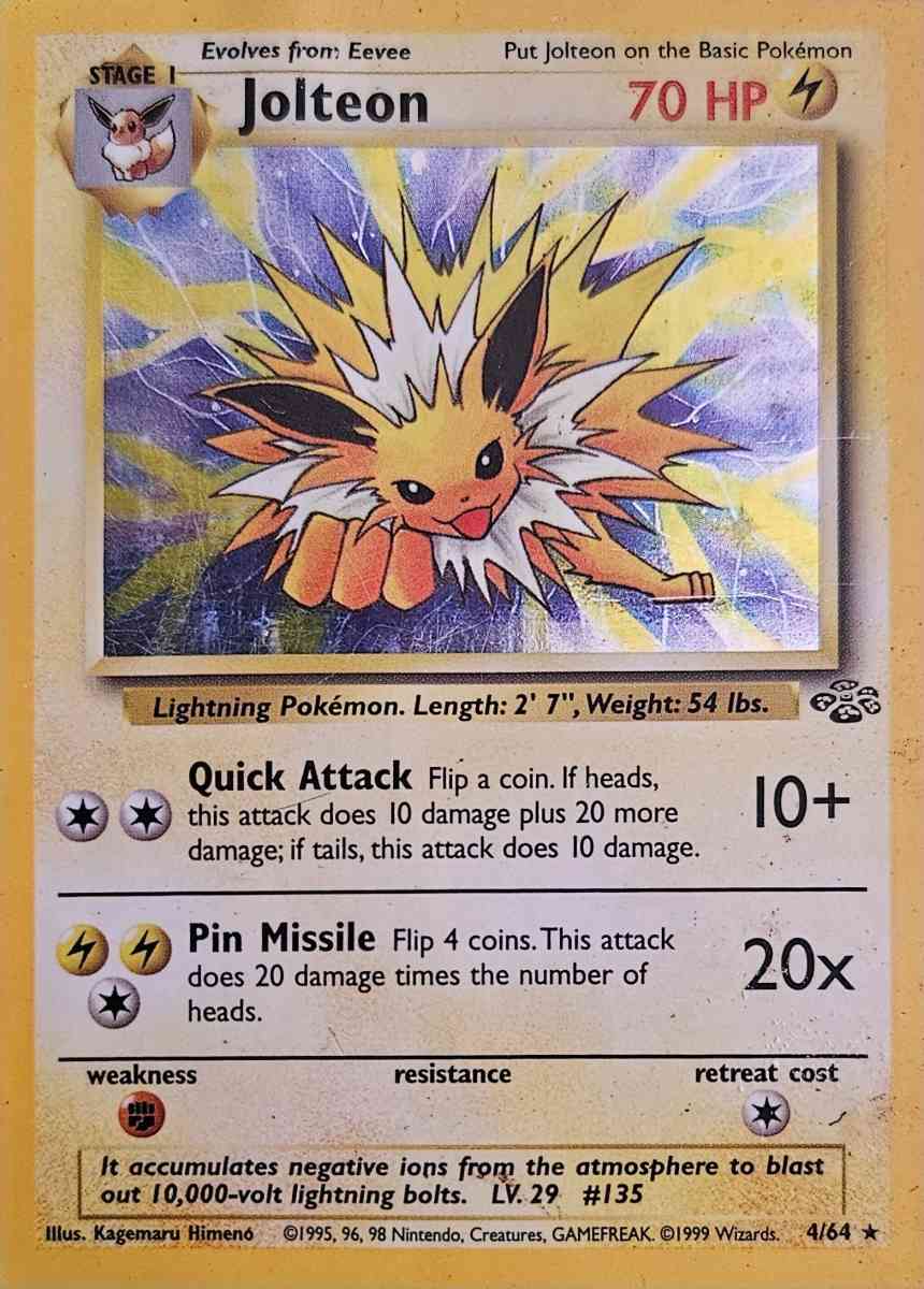 Pokmon Trading Card Game Jolteon card from Jungle expansion