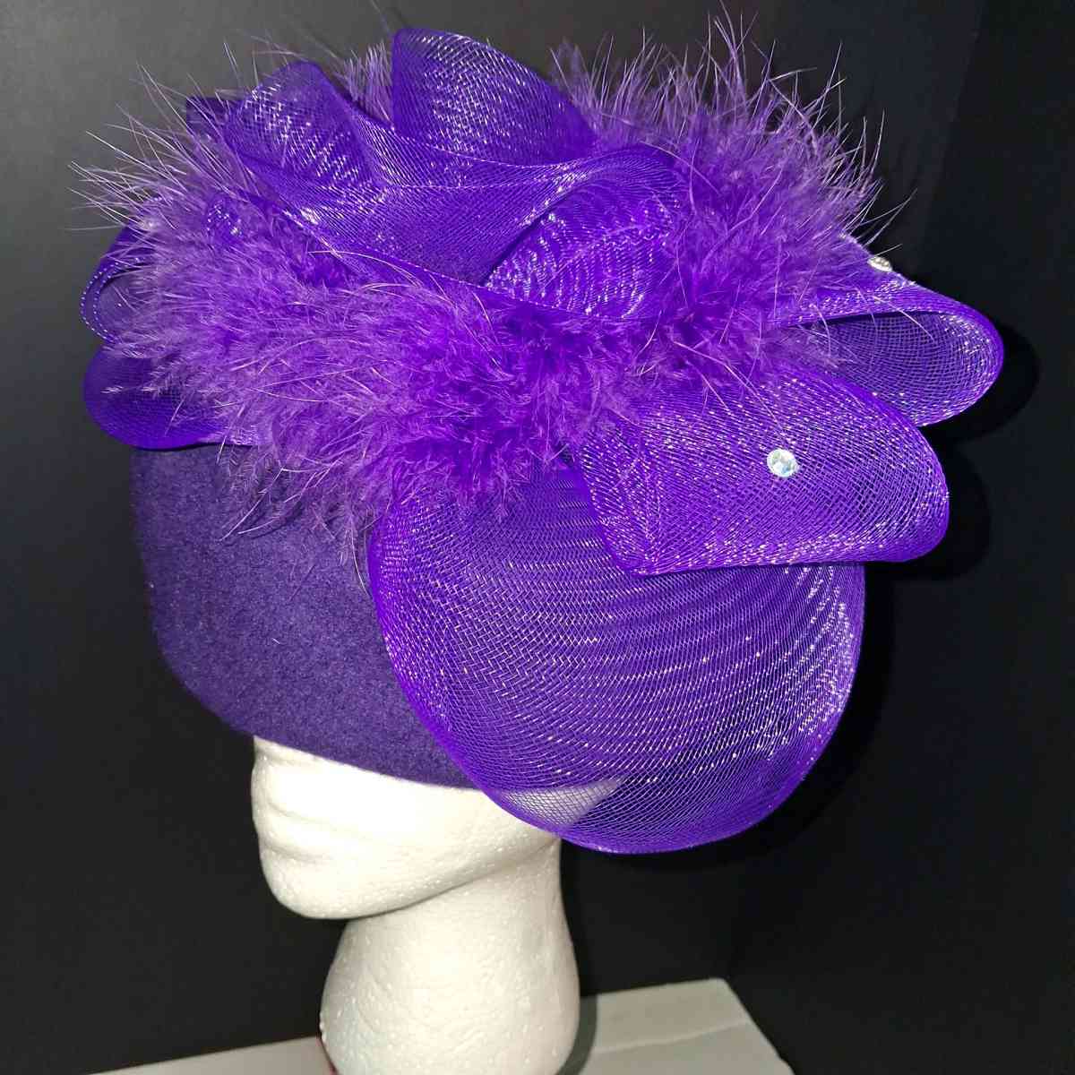 Woman Fancy formal hat worn once purple embellished
