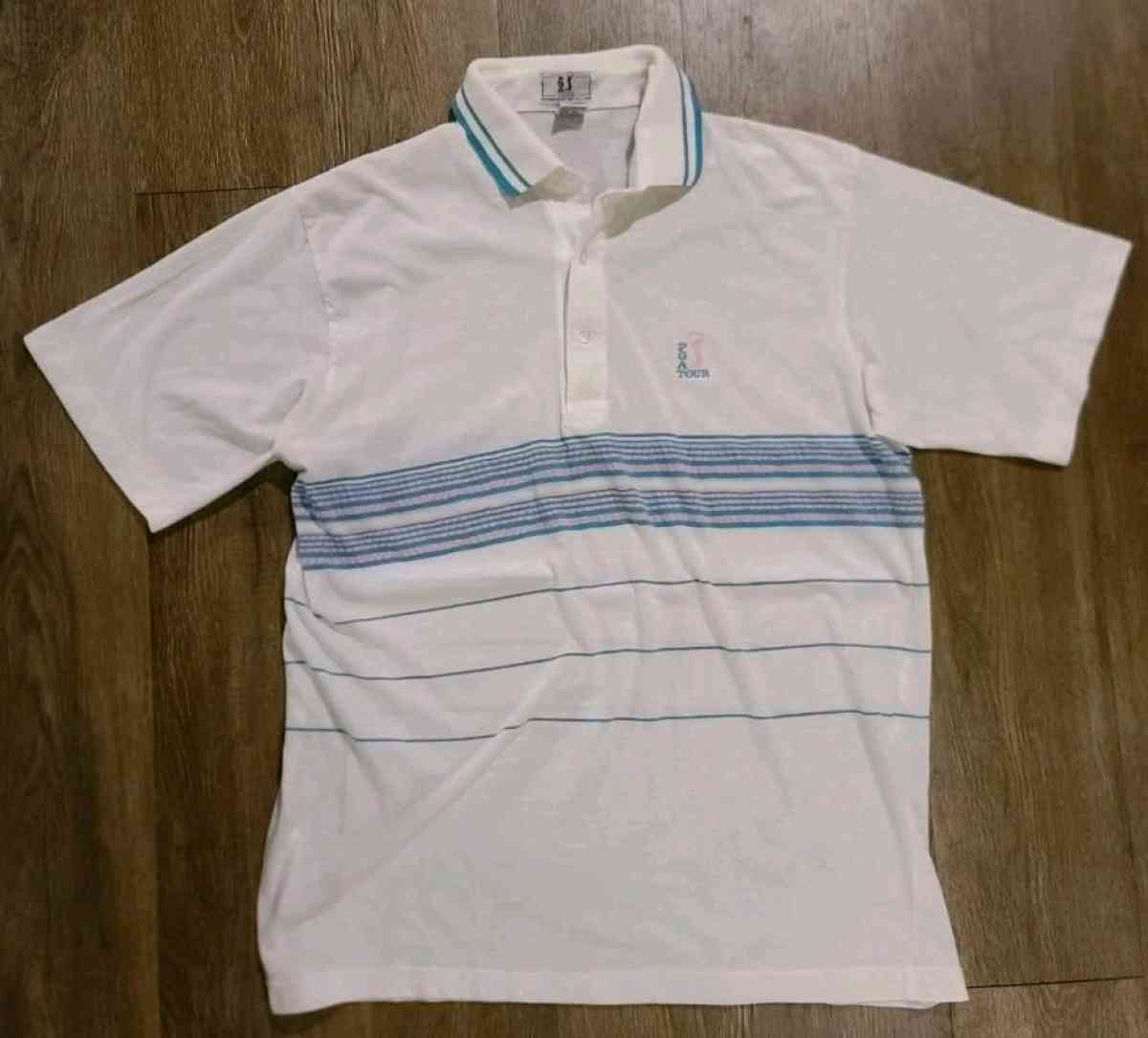 Vintage 80s PGA Tour Ram Golf Mens Striped 3 Button Polo Siz