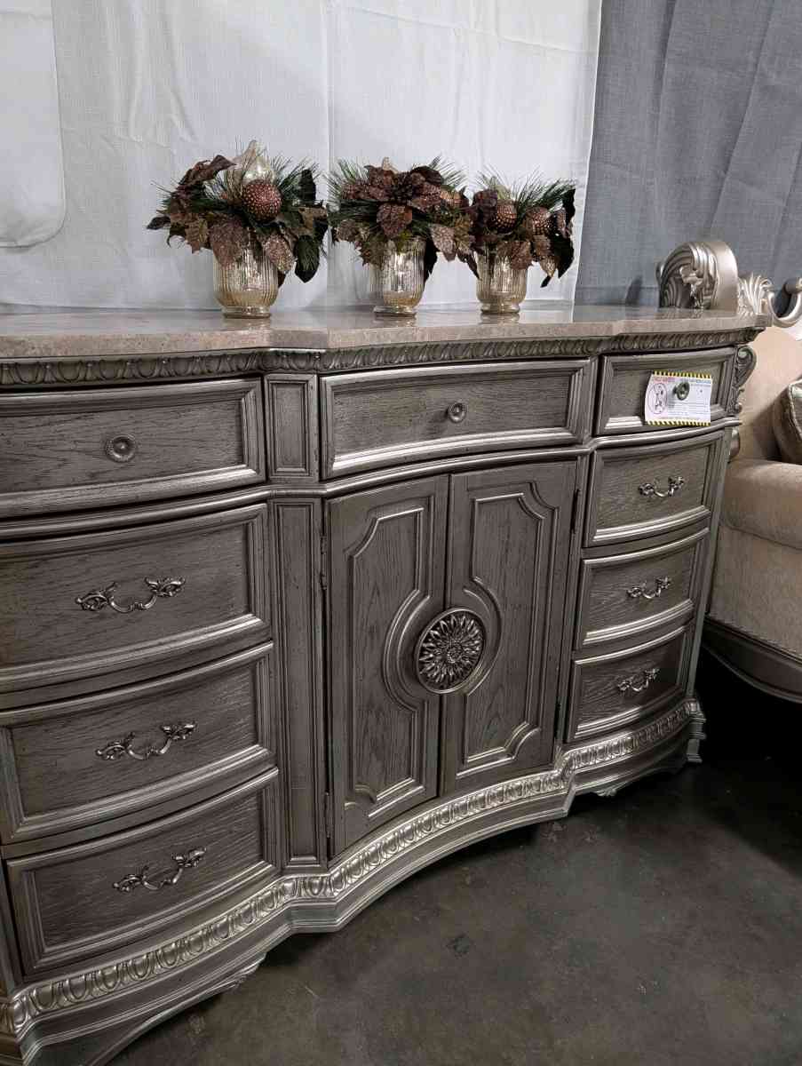 Solid wood and marble cabinet