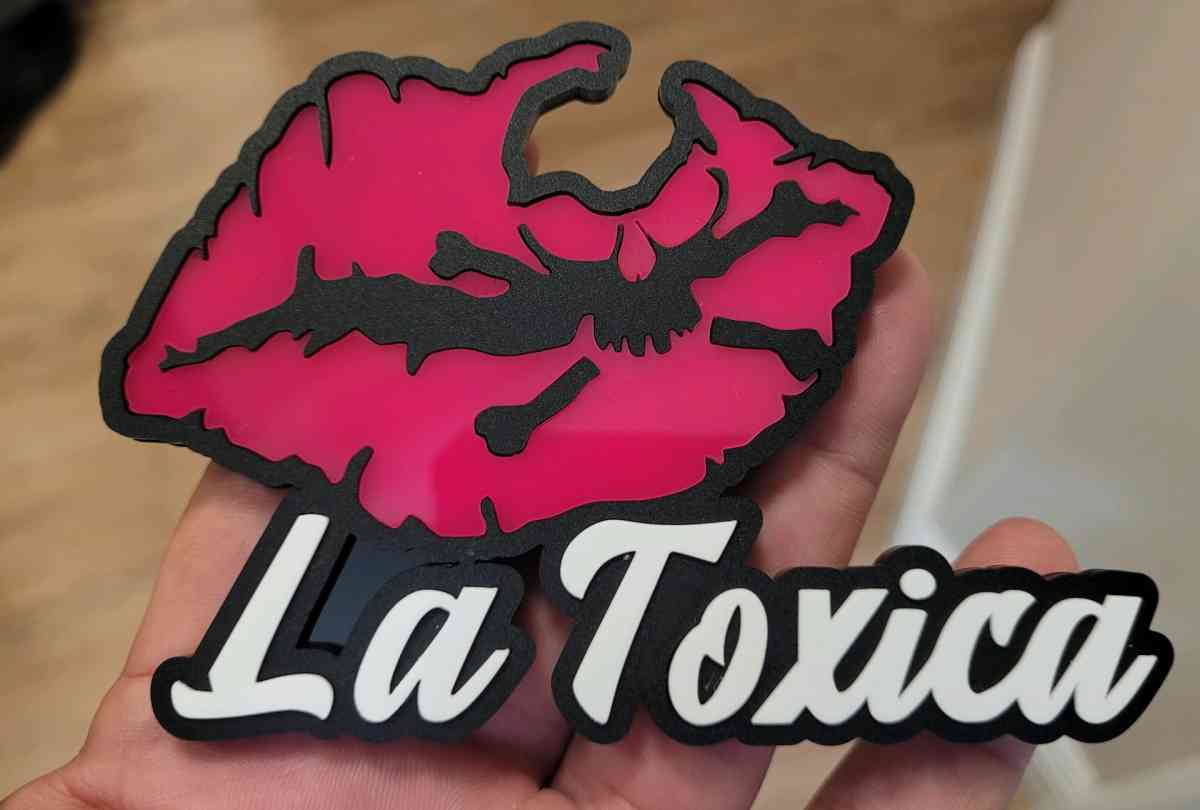 Hispanic Car Badge Pink Skull Lips Emblem Acrylic LaToxica
