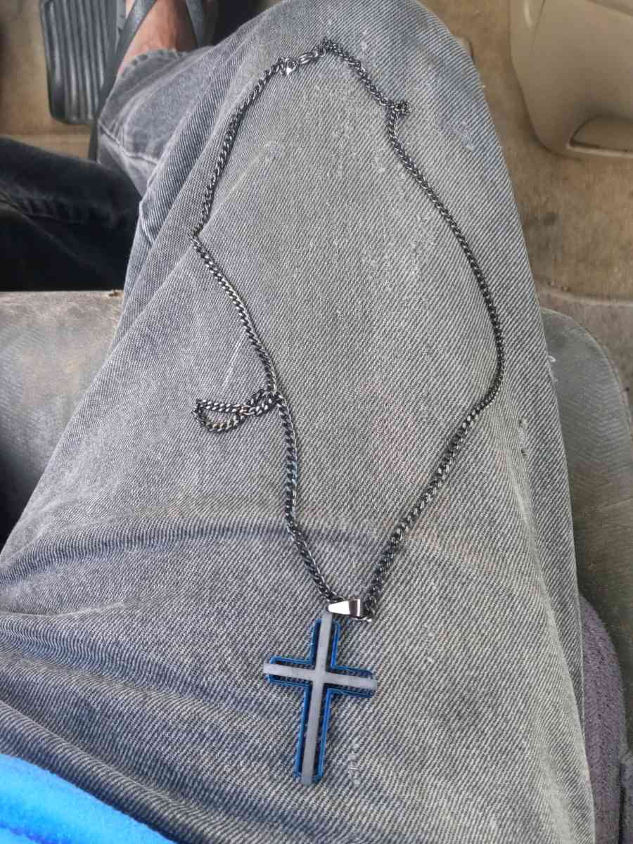 mens black an blue cross necklace