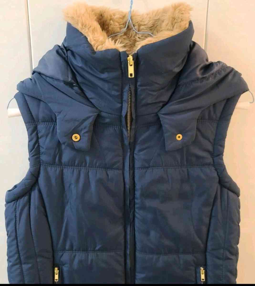 Love Tree Womens Large Blue Puffer Faux Fur Collar Jacket Ho