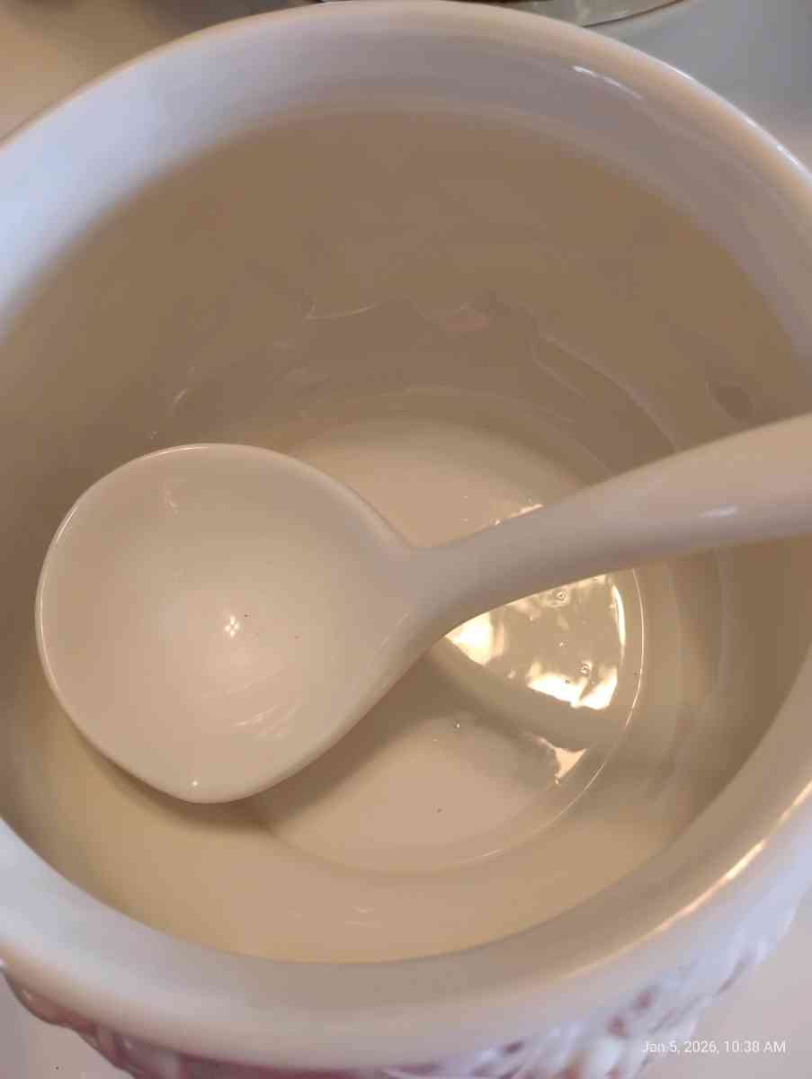 vintage bowl with spoon and lid