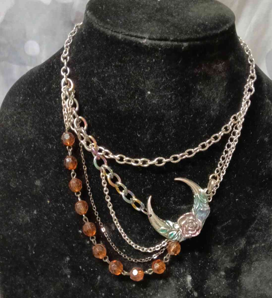 multiple chains moon stars and brown accent beads