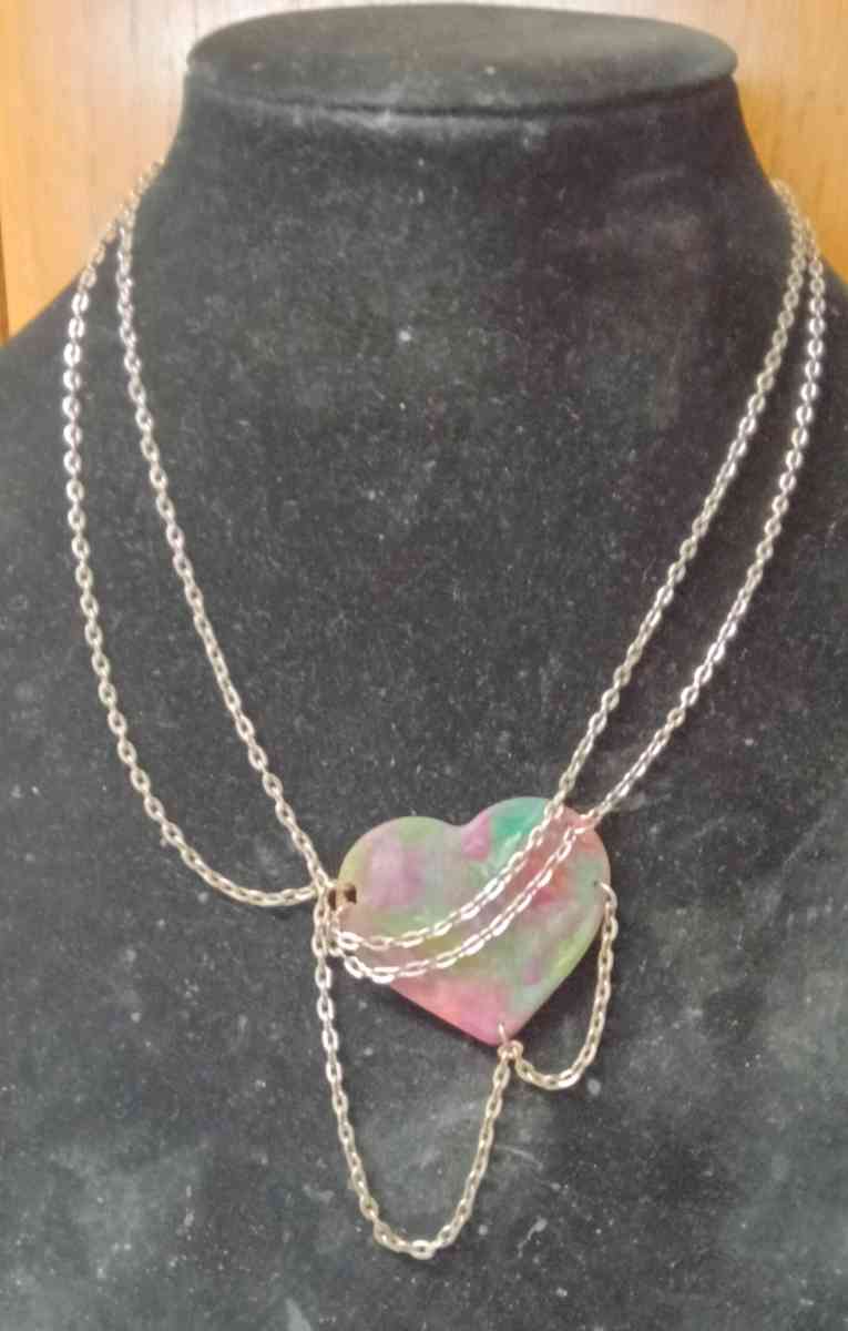 multicolored resin heart with multiple chains