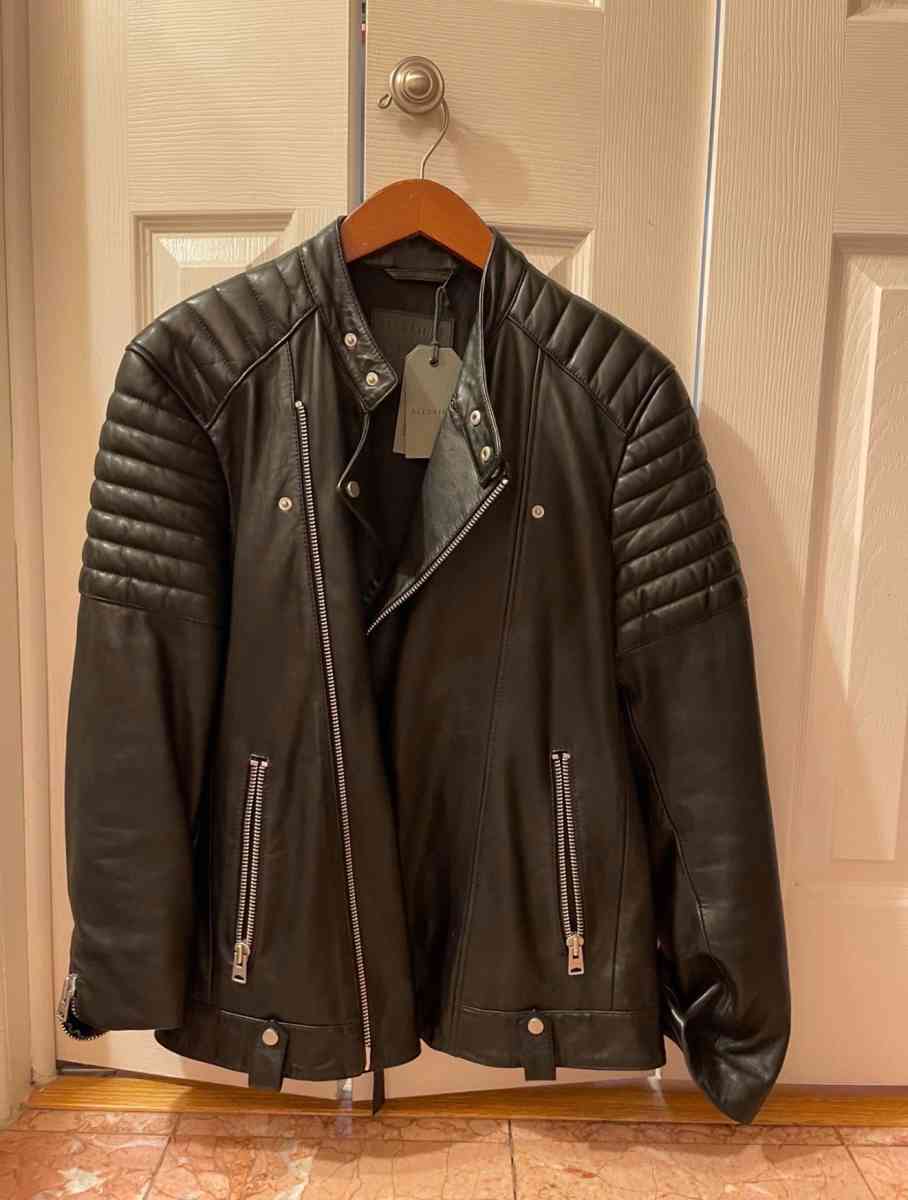 Brand New For Men AllSaints Black Leather Biker Jacket  Quil