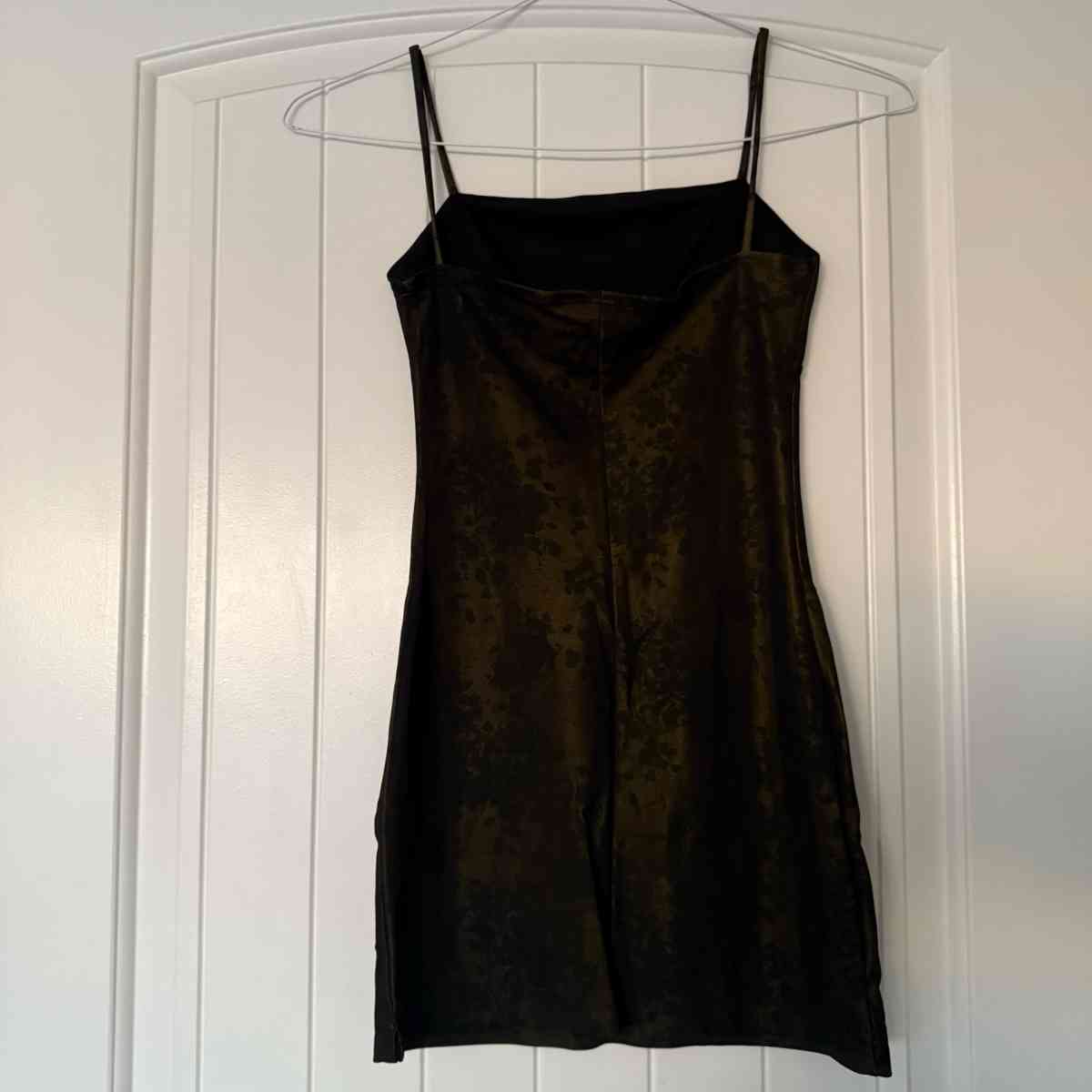 Vintage Y2K Charlotte Russe Olive  Black Satin Floral Slip D
