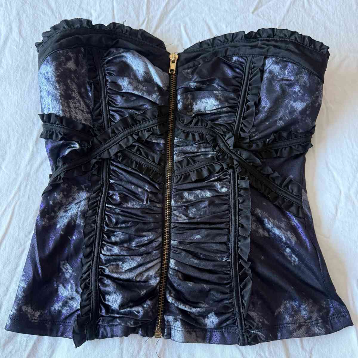 Strapless Gothic Corset Bustier Top  Padded Bra Front Zip R