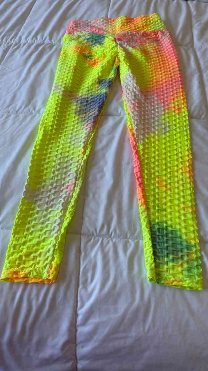 Neon TieDye Textured Leggings  Neon Green Tank Top Set  Fest