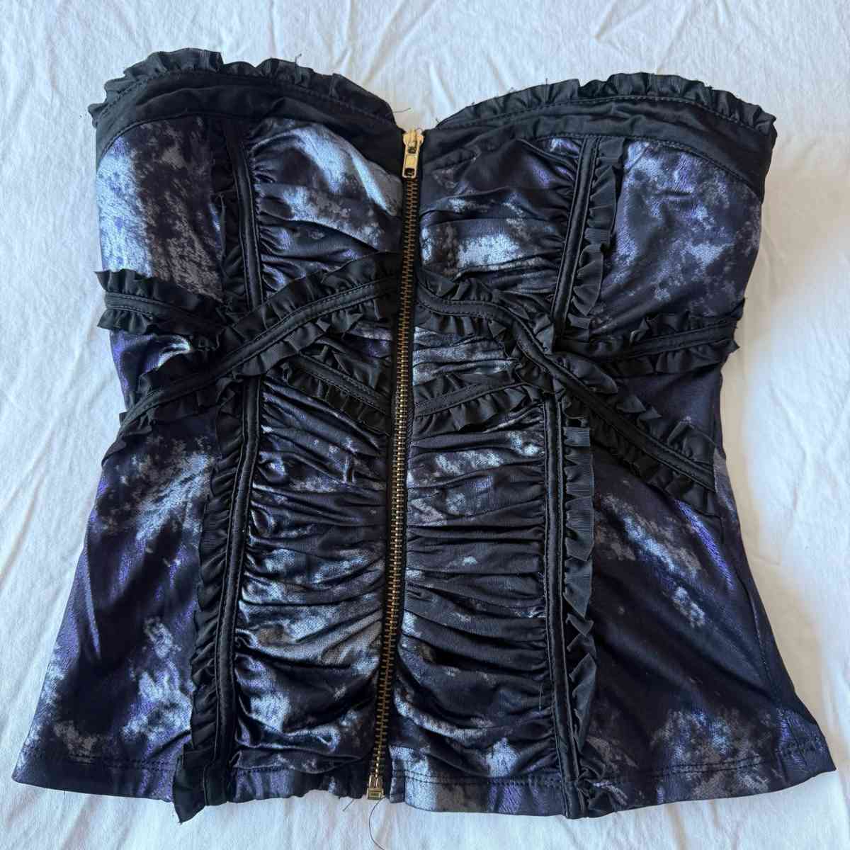 Strapless Gothic Corset Bustier Top  Padded Bra Front Zip R