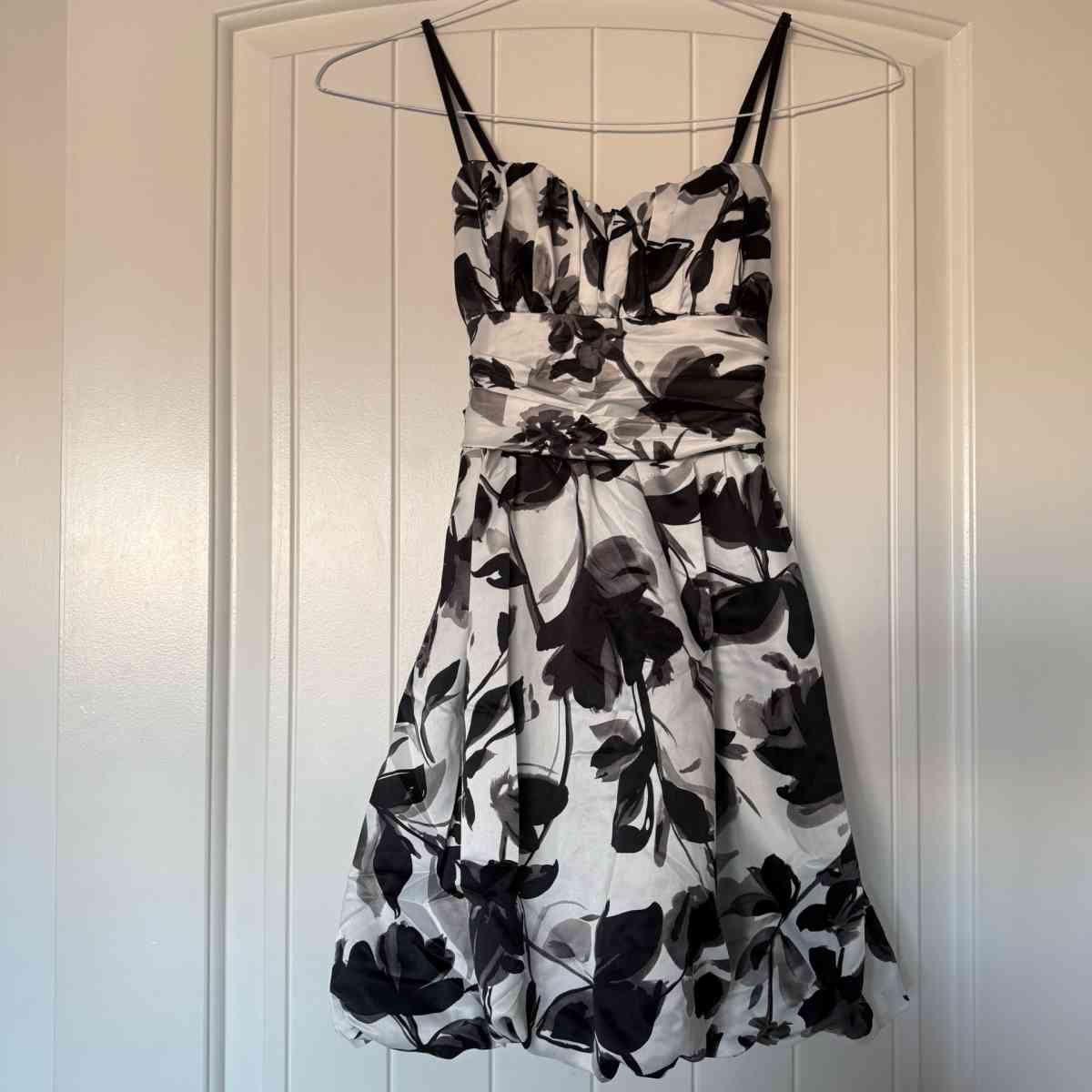 Black  Ivory Floral Padded Cocktail Dress with Bow Back  For