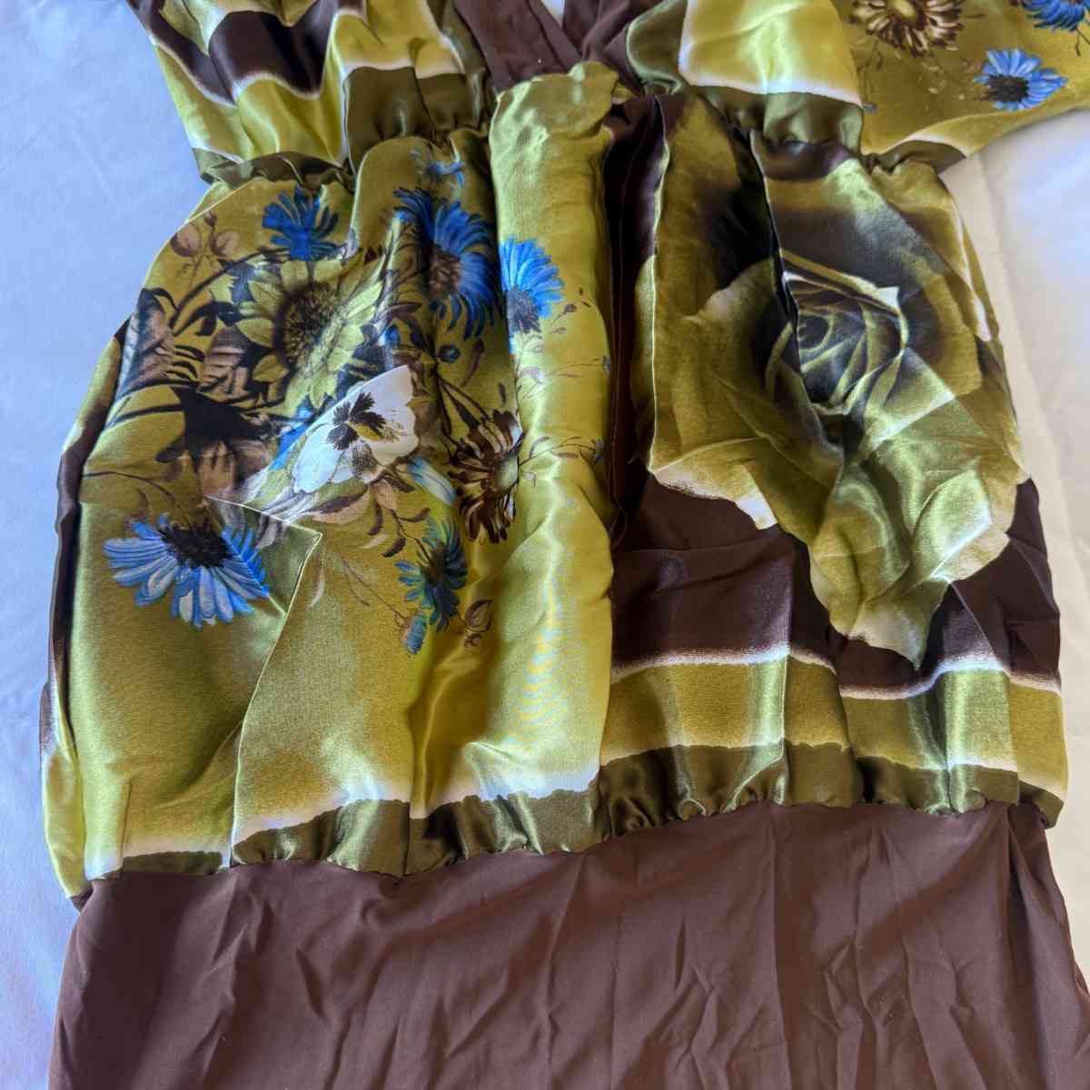 SilkFeel Boho Halter Blouse  Olive Floral Empire Waist State