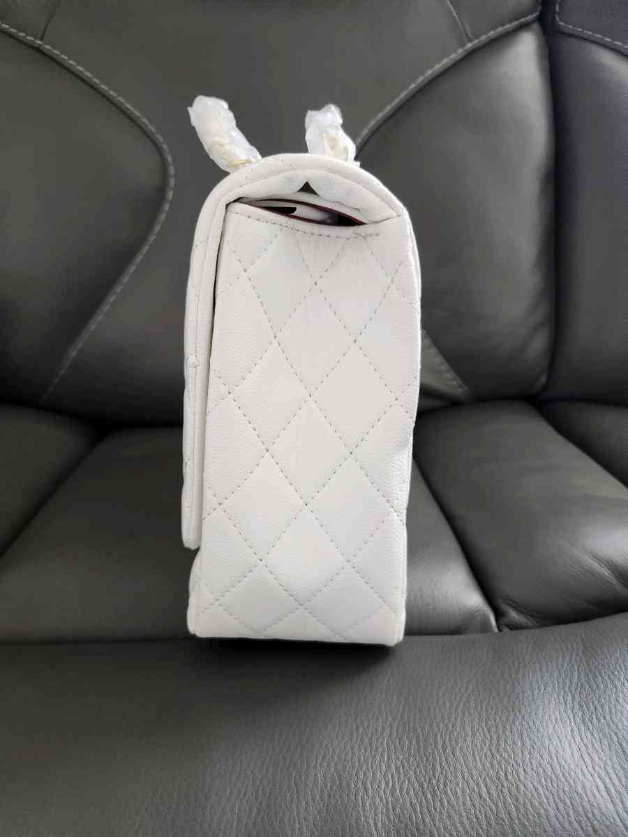 Elegant White Quilted Top Handle Bag  Gold Hardware  New