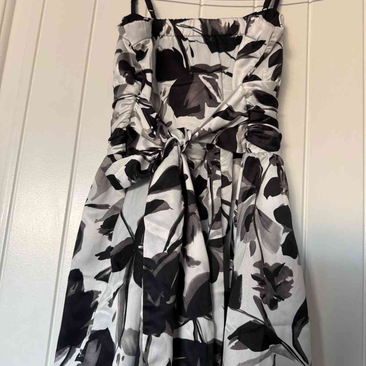 Black  Ivory Floral Padded Cocktail Dress with Bow Back  For