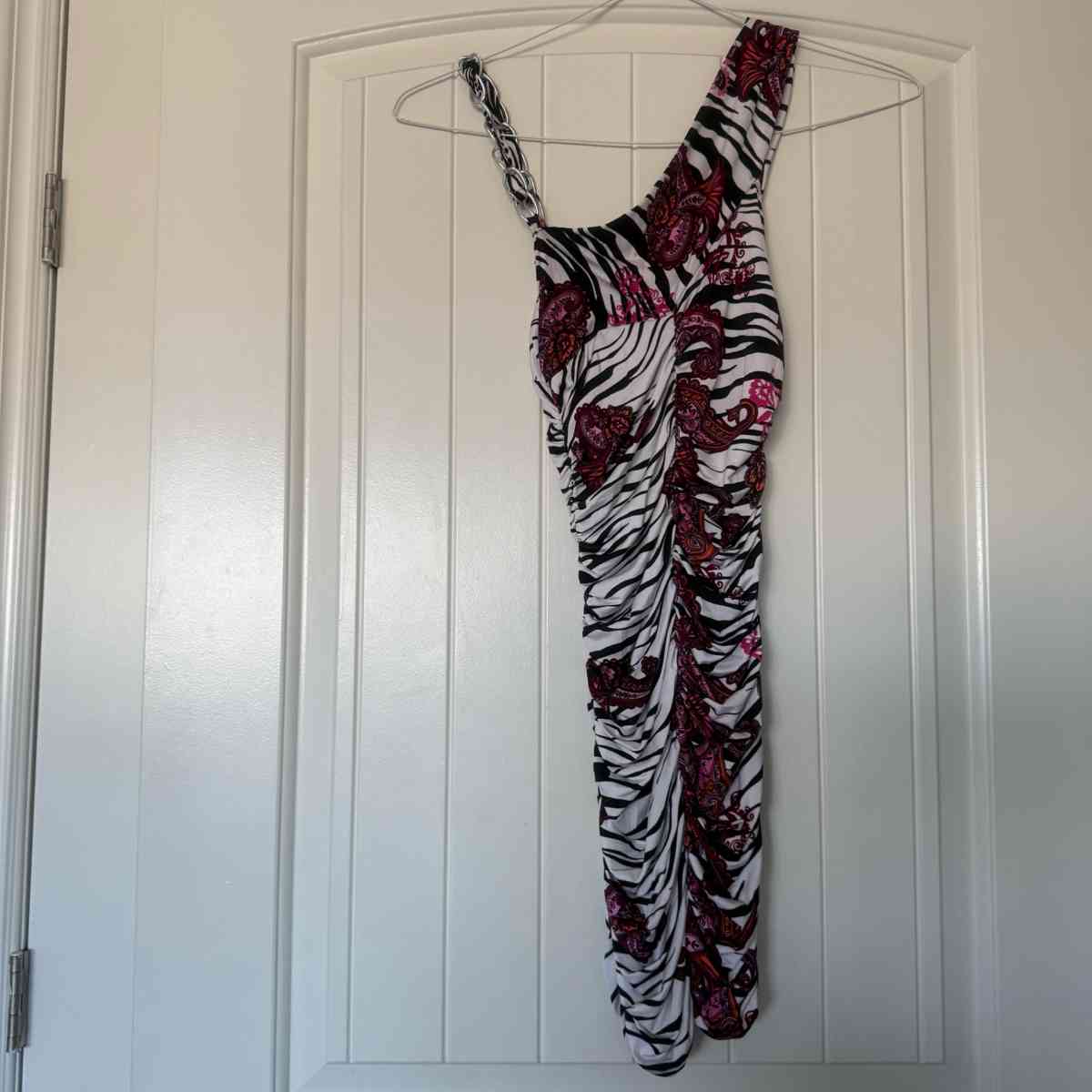 Brand New OneShoulder Ruched Bodycon Dress with Chain Strap