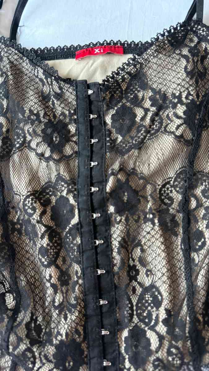 Black Lace BustierStyle Lingerie Top  Nude Lined Camisole wi
