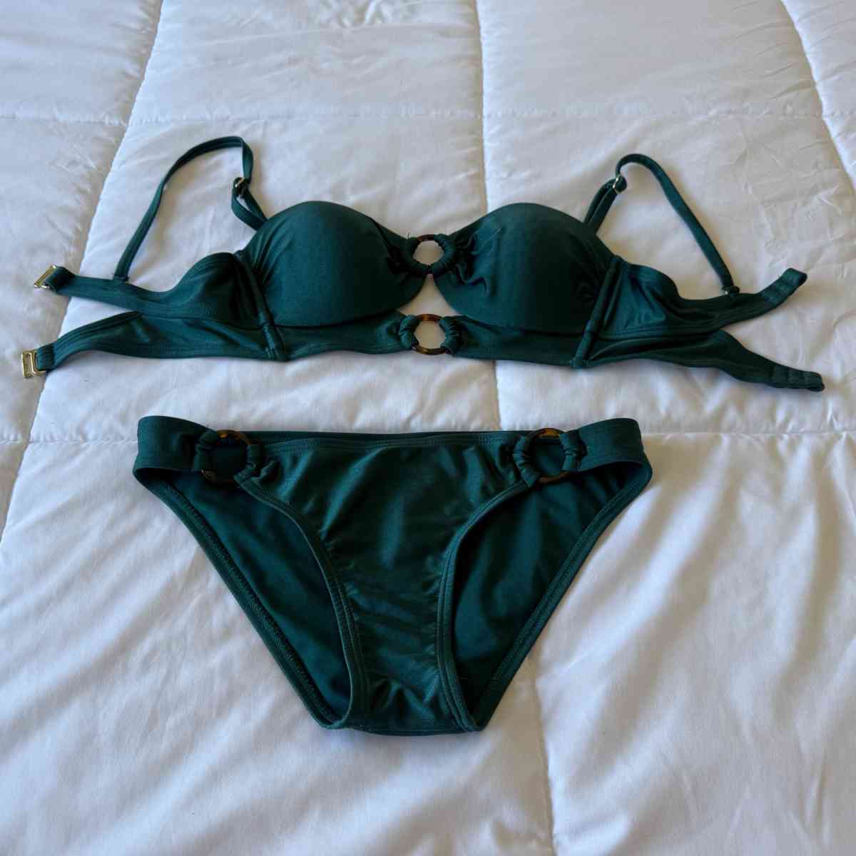 Brand New Forest Green Padded Bikini Set with Ring Details