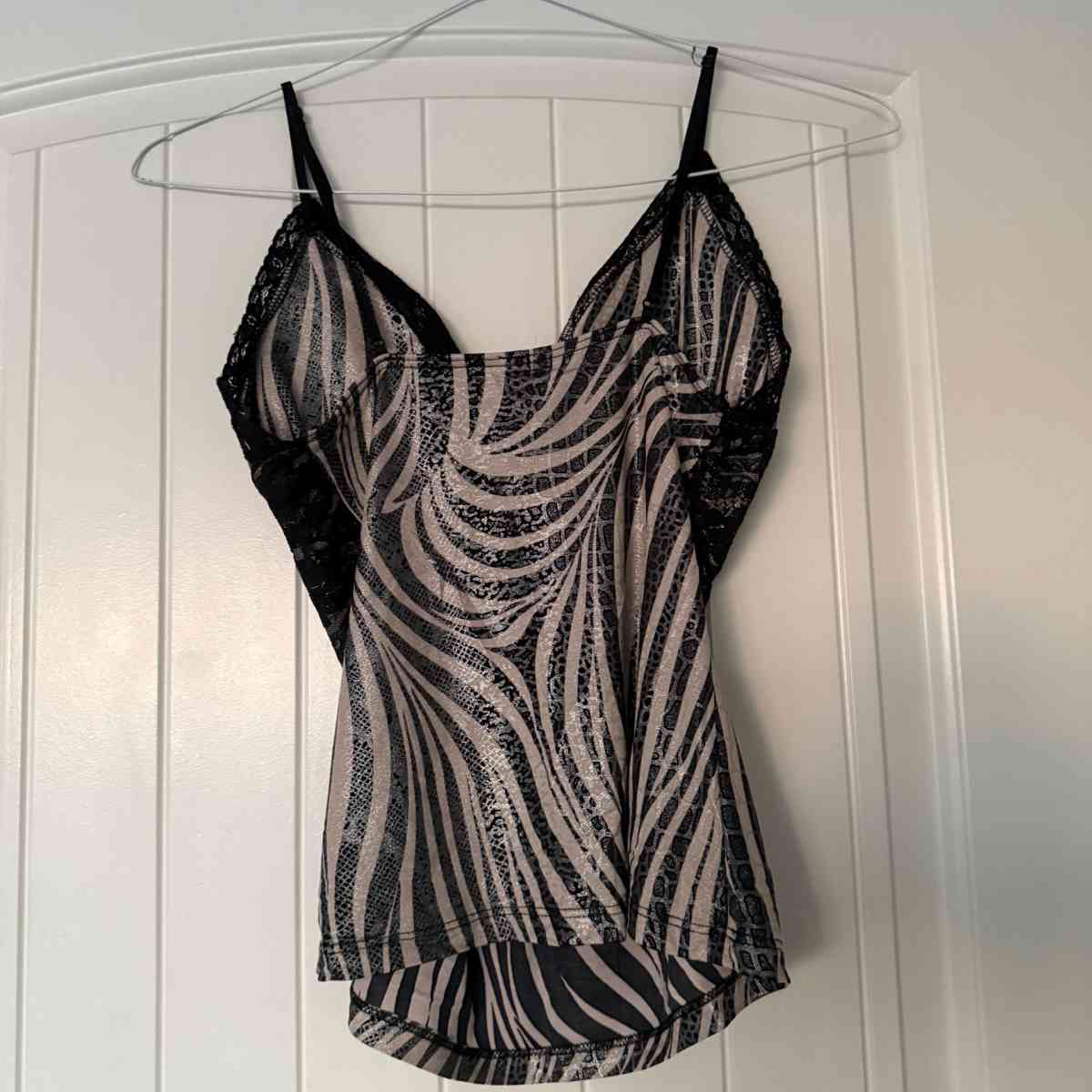 Animal Print Black Lace Tank with BuiltIn Padding S