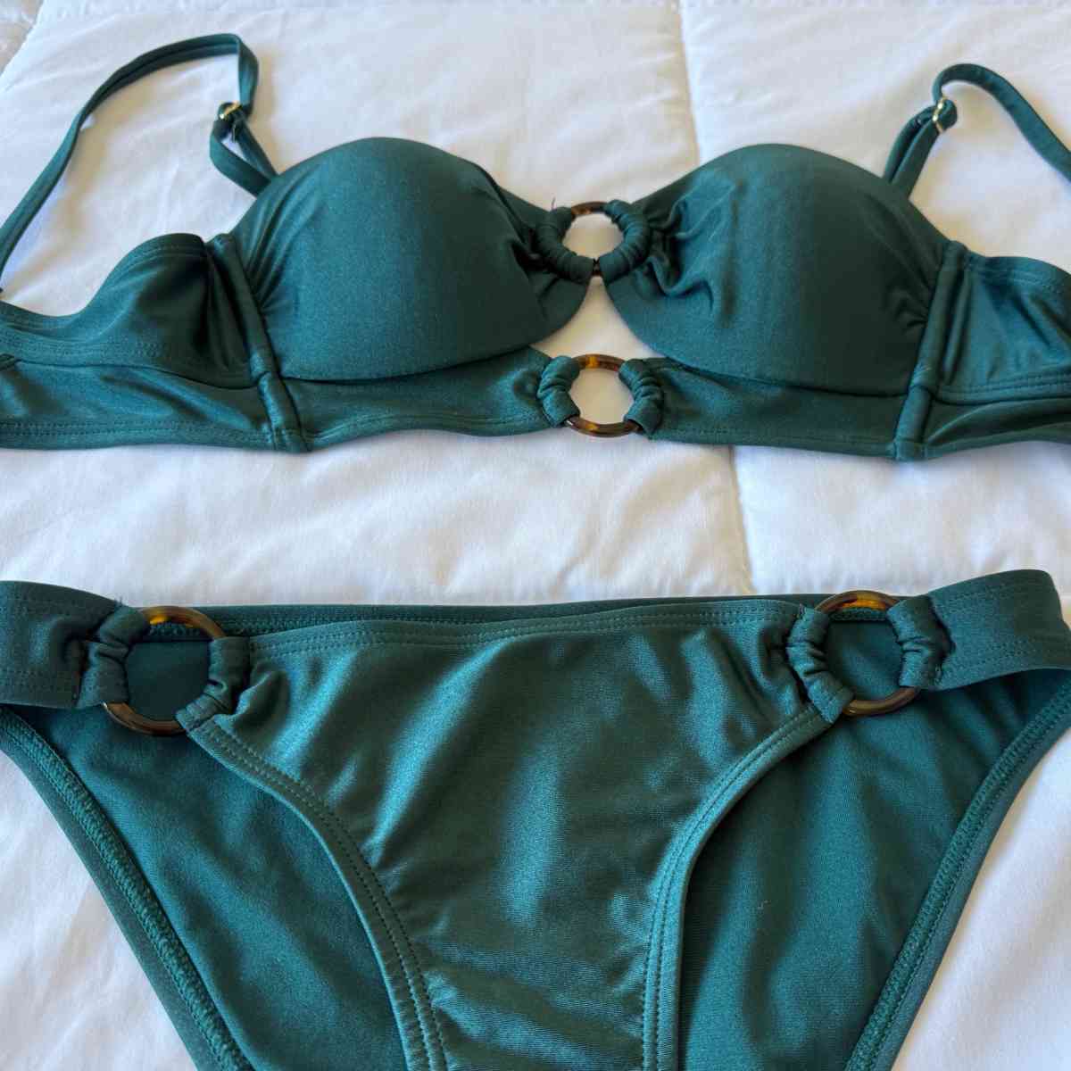 Brand New Forest Green Padded Bikini Set with Ring Details